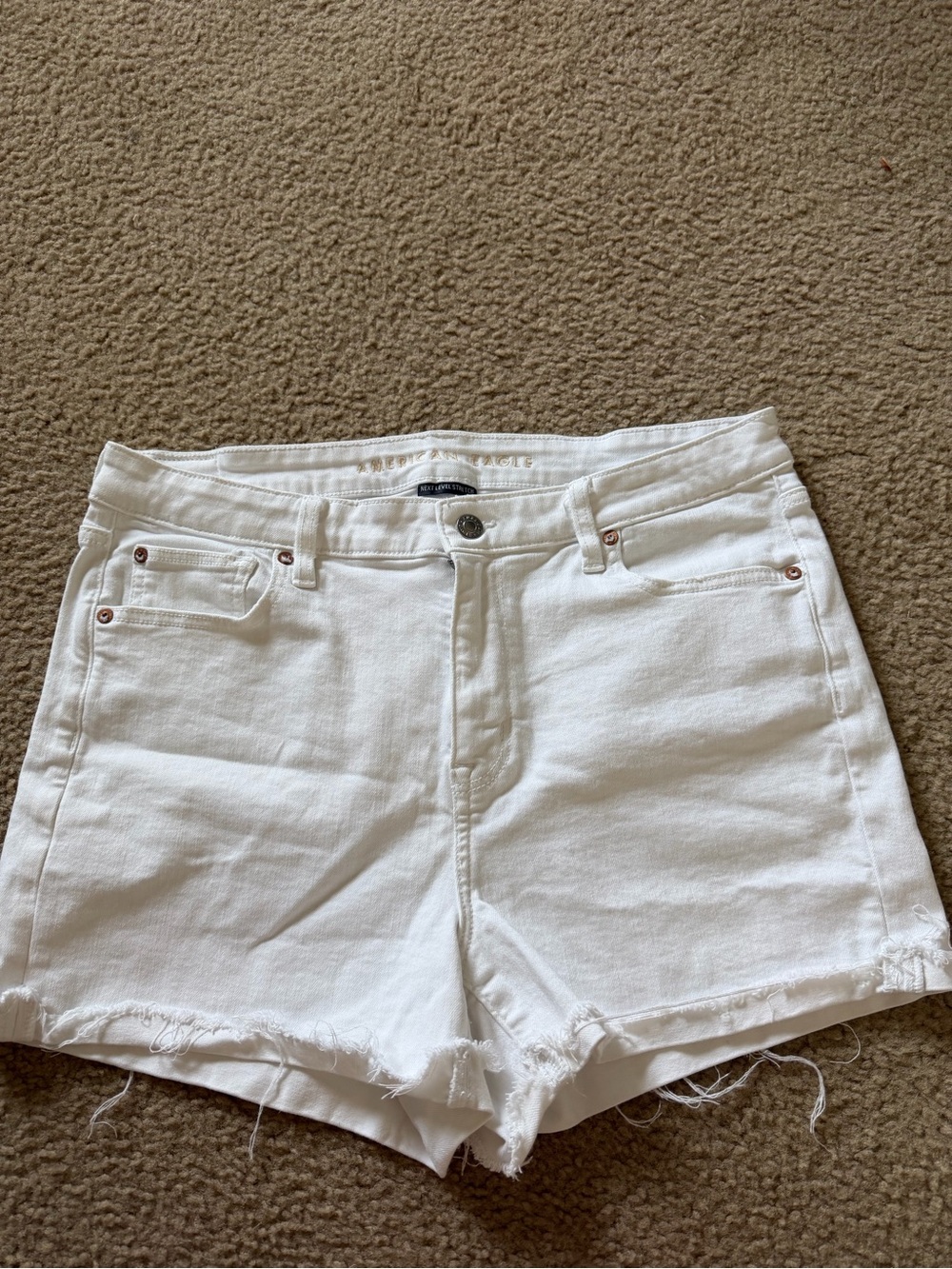American Eagle Outfitters White High-Rise Raw-Hem Denim Shorts